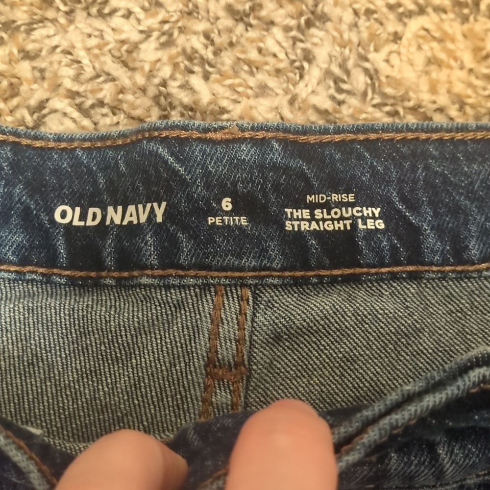 Old Navy petite dark blue mid rise slouchy straight jeg jeans - Picture 8 of 14